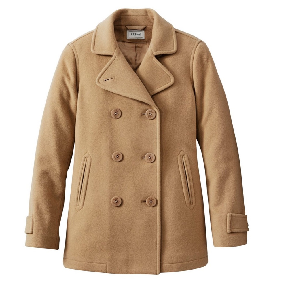 NWOT L.L. Bean Classic Lambswool Peacoat in Camel